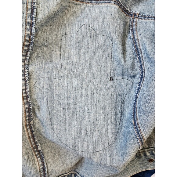 Hamsa Gold Patch Denim Jacket Size Small Marianne Protection Hand Of Fatima - Picture 9 of 9
